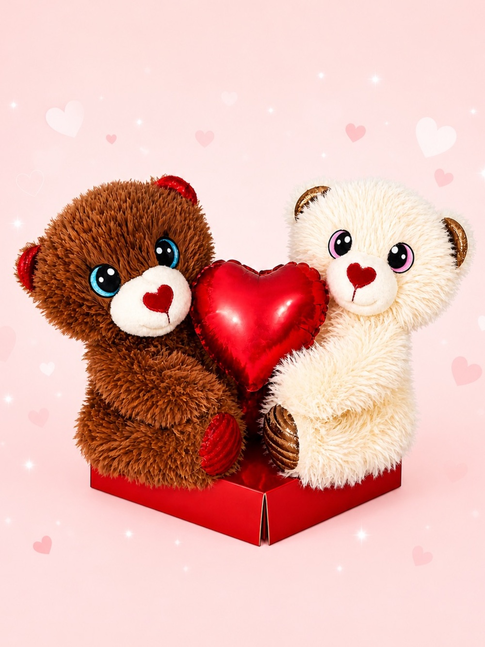 🧸 2/$45 NWOT Set Plush Love Care Gift Teddy 8" Bear Couple Pair Heart Balloon